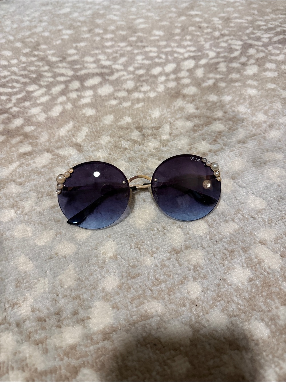Quay Australia Round Sunglasses with Pearl Accents - Purple Gradient